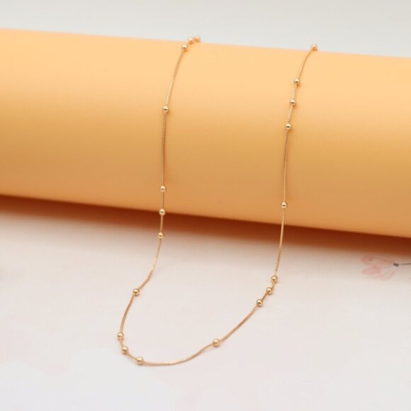 "Rose Gold Plated Brass Necklace with Dainty Beaded Chain , XPNL0143 - Picture 1 of 11